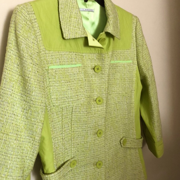 T Tahari tweed& linen blazer in citrus green color - Picture 6 of 16